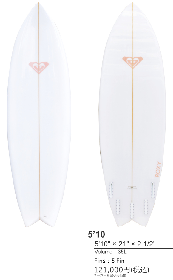 ROXY ロキシーサーフボード FISH フィッシュ 5'10 5FIN DECK/BOTTOM