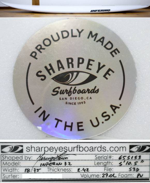 SHARP EYE サーフボード INFERNO 72 中古ショートボード 5`10 USA  SIZE / サインNo.96291632